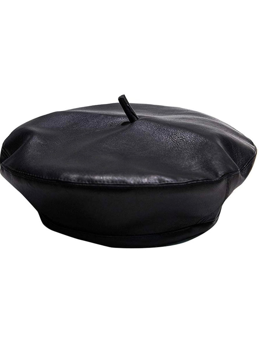 Faux Leather Beret Hat