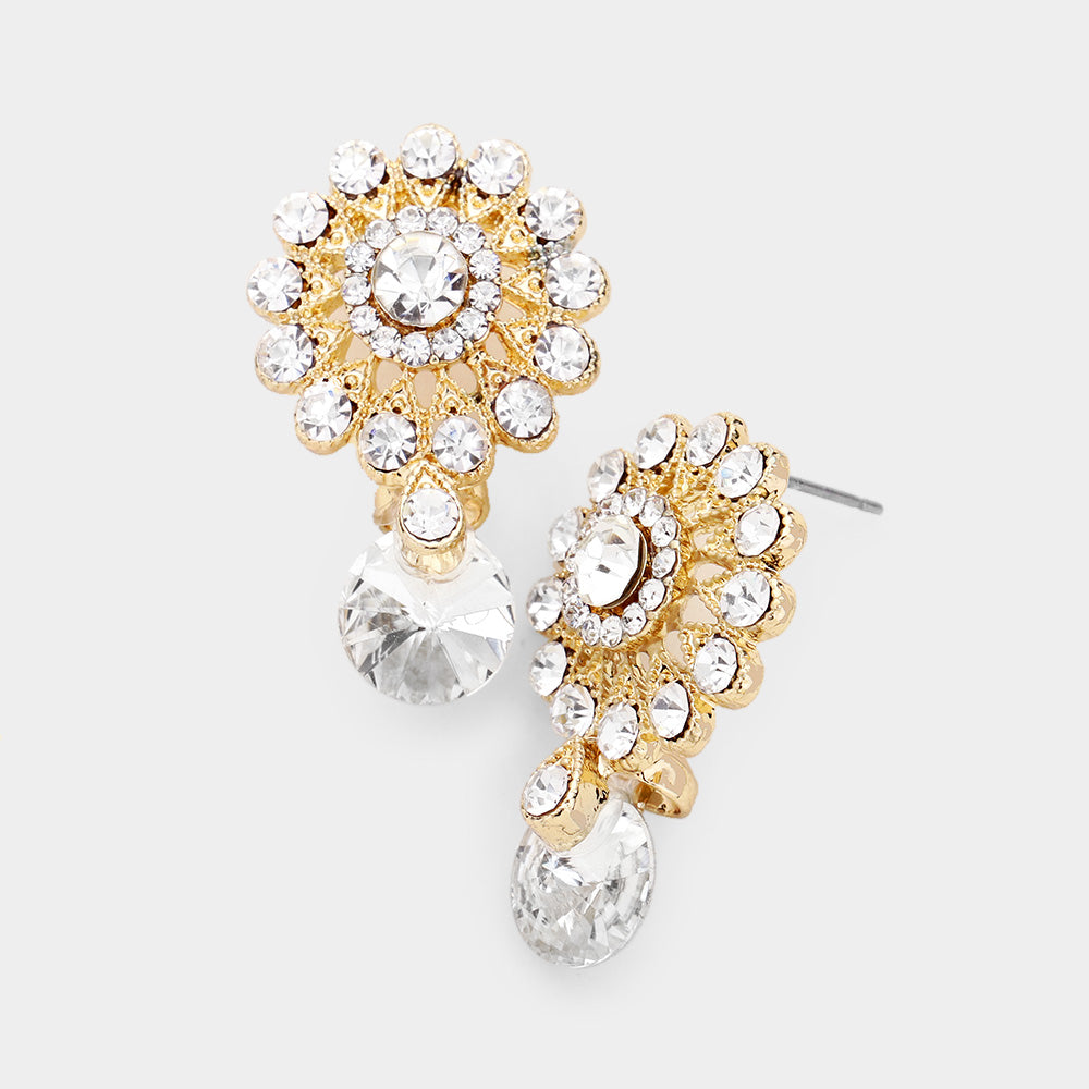 Rhinestone Crystal Floral  Stud Earrings